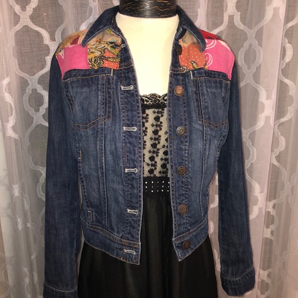 Upcycled Hippie Boho Patchwork Dark Denim Jacket - Picture 7 of 15